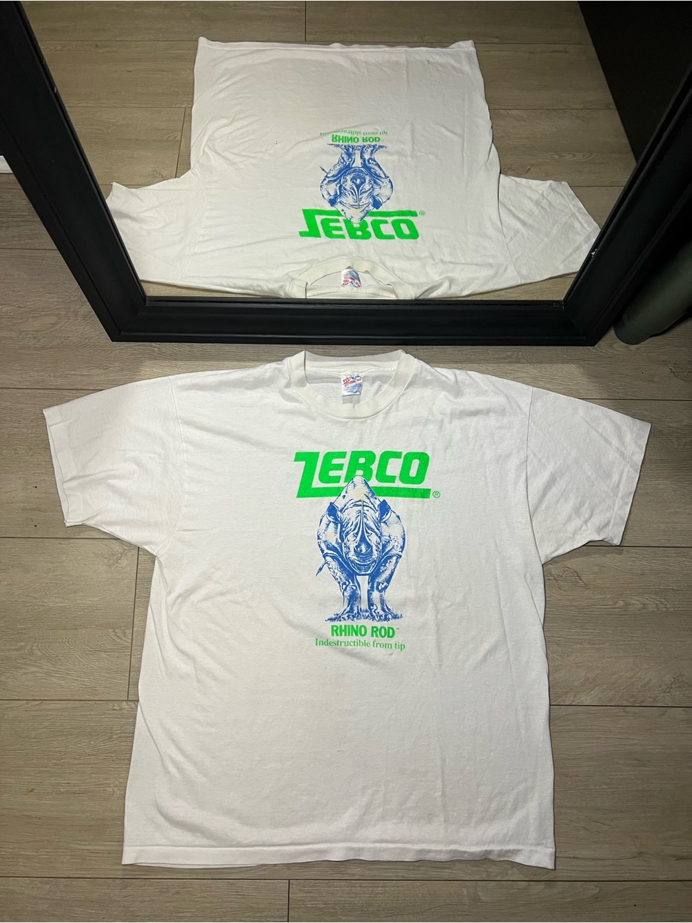 Vintage 1990s Zebco Fishing Rod Rhino Tip To Butt Promo Single Stitch Shirt